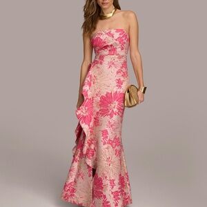 Donna Karan Pink and Cream Strapless Dress